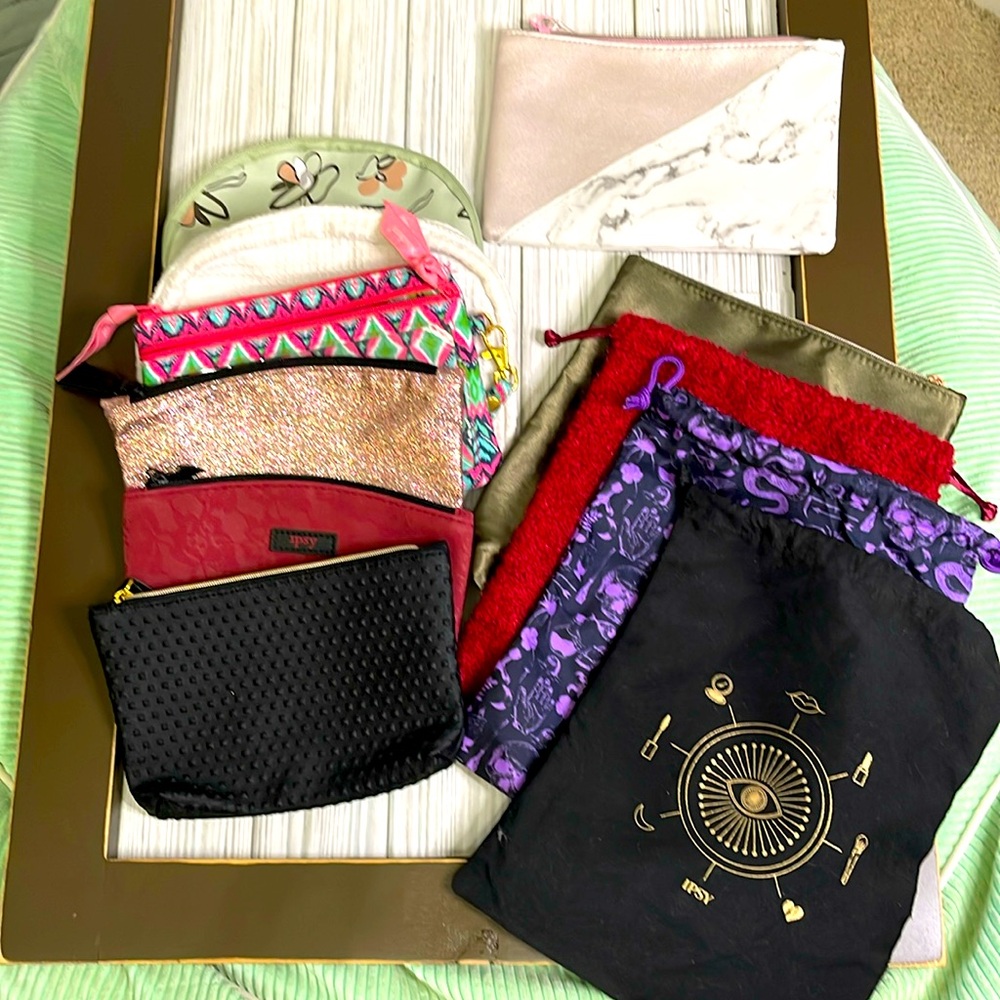 Cosmetic pouches, drawstring bags, totes